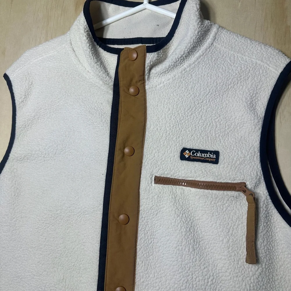 Columbia Vest Men's M Chalk Colorblock Helvetia II Sherpa Fleece Snap Retro - Picture 2 of 10